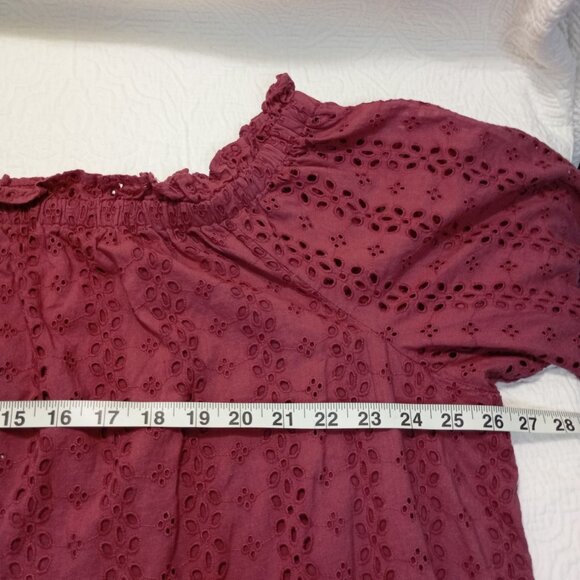 Lane Bryant Womens Plus Sz 22/24 Burgundy Eyelet Off-Shoulder Blouse 100% Cotton - Picture 10 of 11